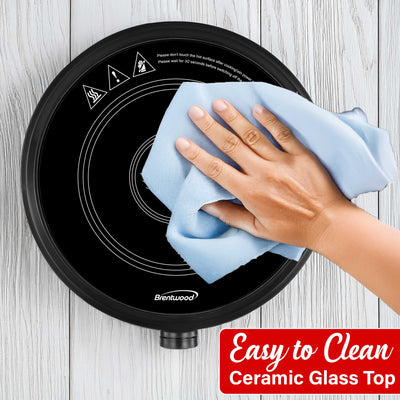 Brentwood Select TS-383DBK 1300w 10-Inch Countertop Infrared Single Burner with Digital Touch Buttons, Knob, 9 Heat Settings, 99 Minute Timer, Black