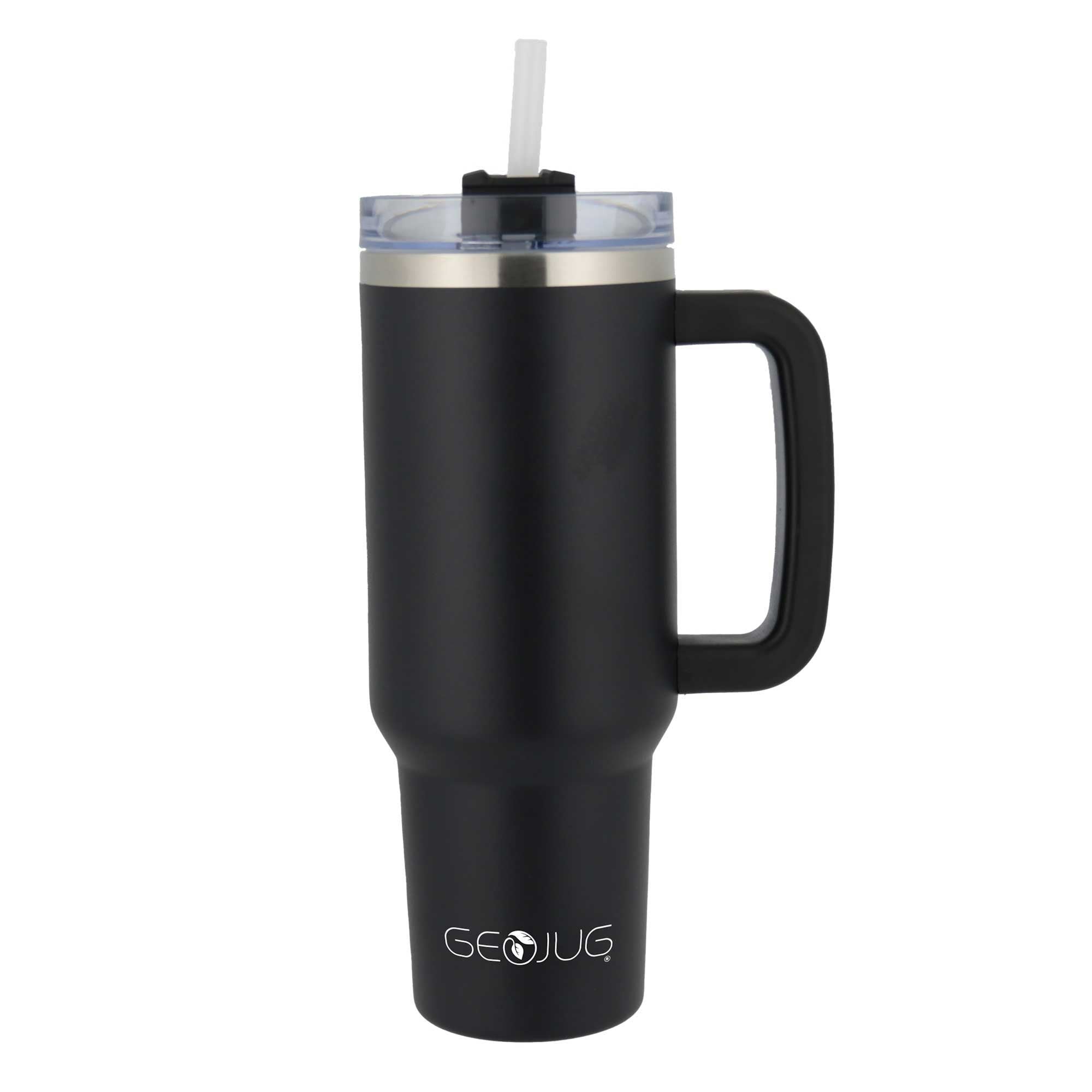 Brentwood GEOJUG CMB-1200BK 40oz Insulated Stainless Steel Tumbler Cup with Handle, Lid, and Straw, Black