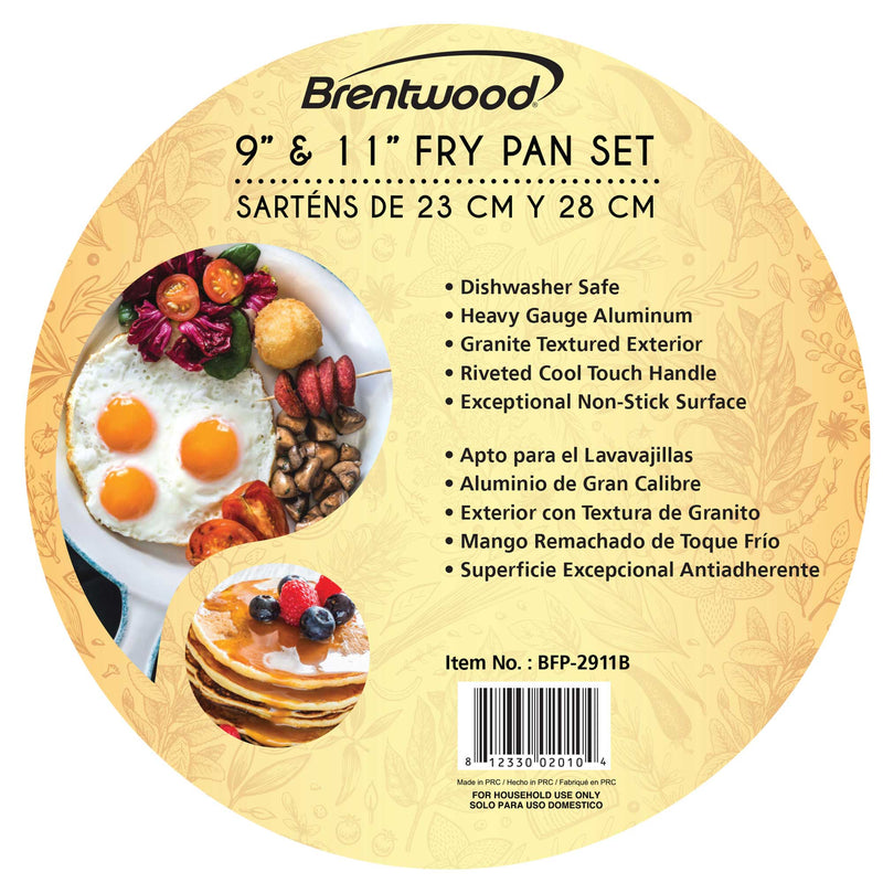 Brentwood BFP-2911B 9-inch and 11-inch Aluminum Non-Stick Fry Pan Set, Black