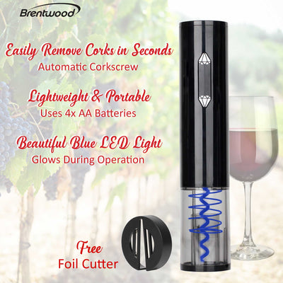 Brentwood WA-2004BK Portable Electric Wine Bottle Opener with Foil Cutter, Black
