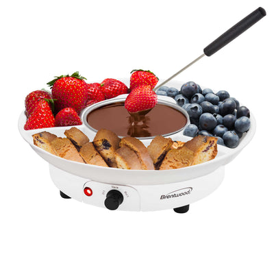 Brentwood TS-604W Electric Fondue Pot Set with 3 Section Tray and 4 Dipping Forks for Chocolate, Cheese, and more