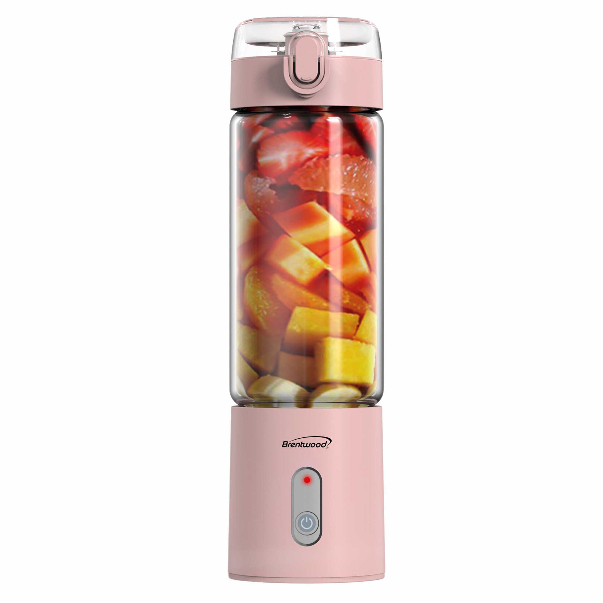 Brentwood RJB-100PK 17oz Portable Battery Operated USB Glass Blender, Pink