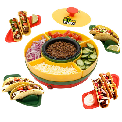 Brentwood TS-607MC Brentwood Heated Taco Bar Serving Set, 4 Taco Holders, 20oz Warming Pot, 6 Filling Trays, Spinning Lazy Susan for Sharing