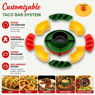 Brentwood TS-607MC Brentwood Heated Taco Bar Serving Set, 4 Taco Holders, 20oz Warming Pot, 6 Filling Trays, Spinning Lazy Susan for Sharing