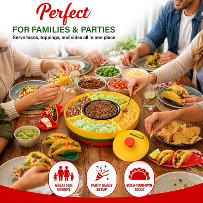 Brentwood TS-607MC Brentwood Heated Taco Bar Serving Set, 4 Taco Holders, 20oz Warming Pot, 6 Filling Trays, Spinning Lazy Susan for Sharing