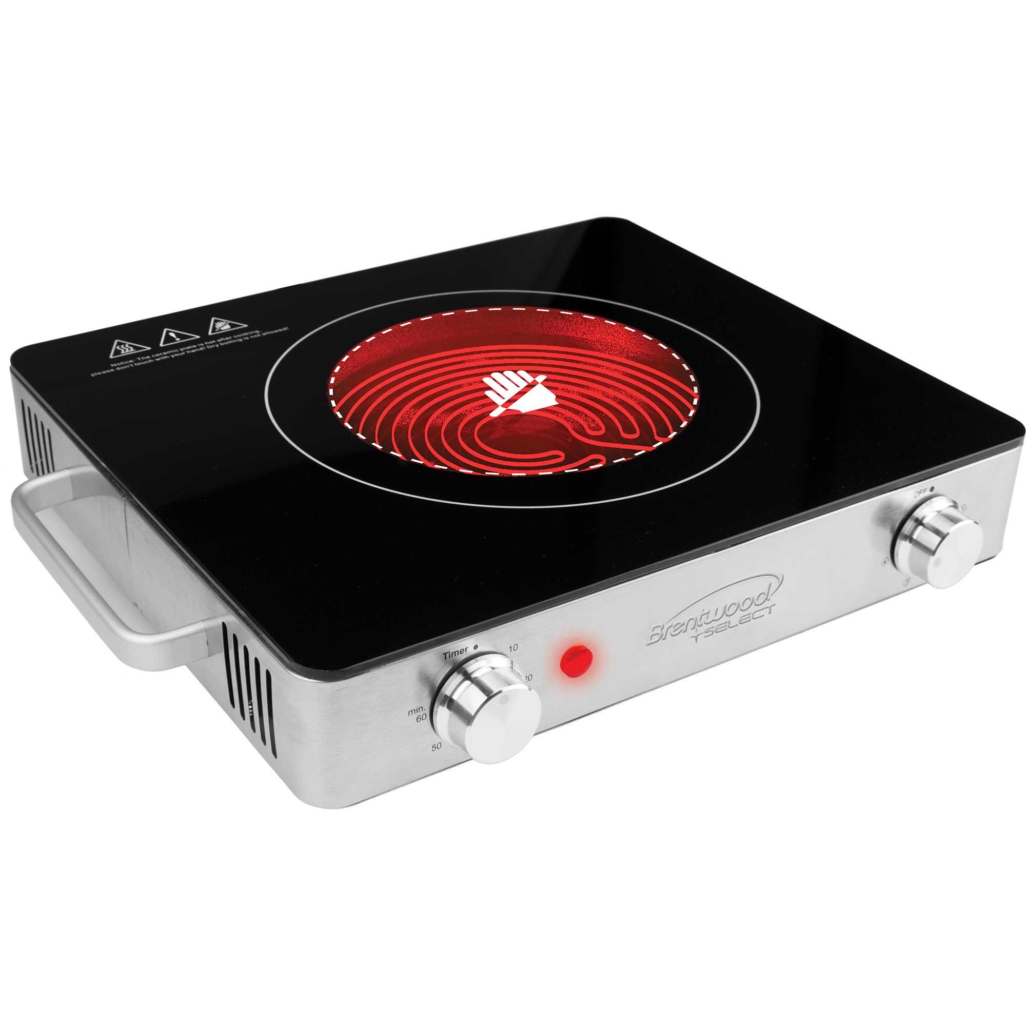Brentwood Select TS-381 1200w Single Infrared Electric Countertop Burner with Timer, Stainless Steel