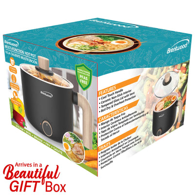 Brentwood HP-3170BK 1.5-Liter Multi-Function Electric Hot Pot Cooker with Ceramic Non-Stick Coating, White