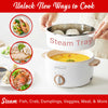 Brentwood HPS-3162W 1.5-Liter Multi-Function Electric Hot Pot Cooker with Ceramic Non-Stick Ceramic Coating and Stainless-Steel Food Steamer, White