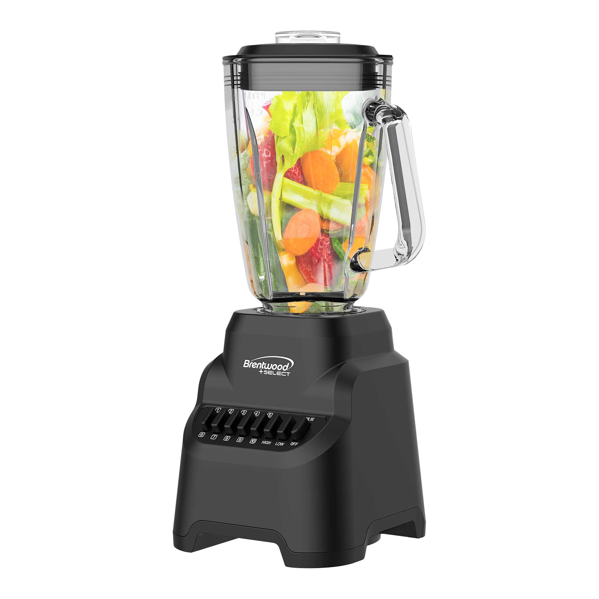 Brentwood Select JBS-500BK 10-Speed Countertop Blender with Pulse Button, 5.3-Cup Glass Jar, Stainless Steel Blades, Non-Slip Base, Dishwasher-Safe Parts, Black
