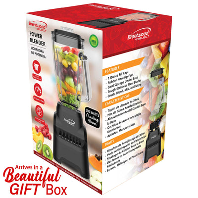 Brentwood Select JBS-500BK 10-Speed Countertop Blender with Pulse Button, 5.3-Cup Glass Jar, Stainless Steel Blades, Non-Slip Base, Dishwasher-Safe Parts, Black
