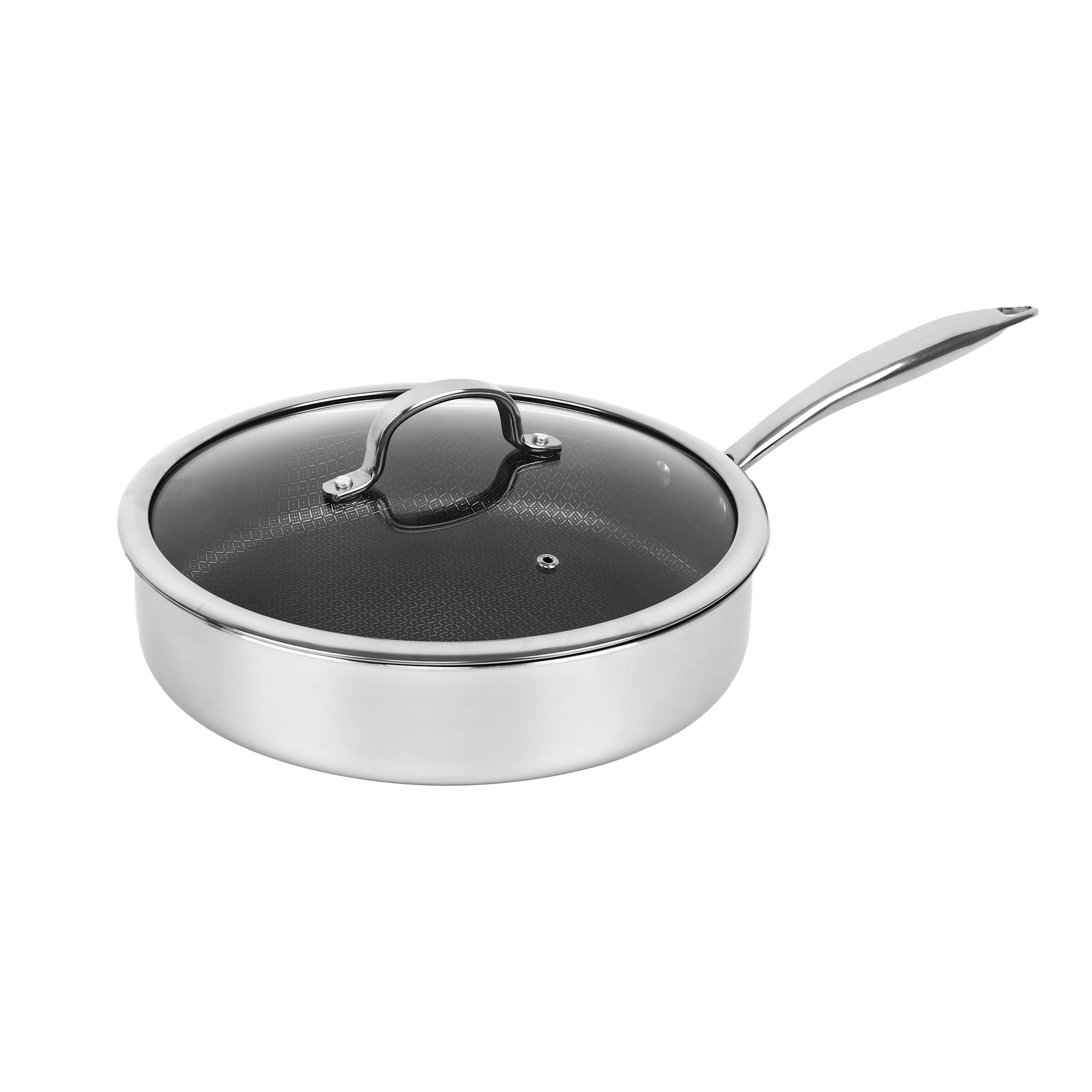 Coming Soon - Brentwood B-DSH26L 10-inch 3.2-Quart 3-Ply Hybrid Non-Stick Stainless Steel Induction Ready Deep Sauté Pan with Tempered Glass Lid, Stay Cool Handle, Compatible with All Cooktops, Oven and Dishwasher Safe