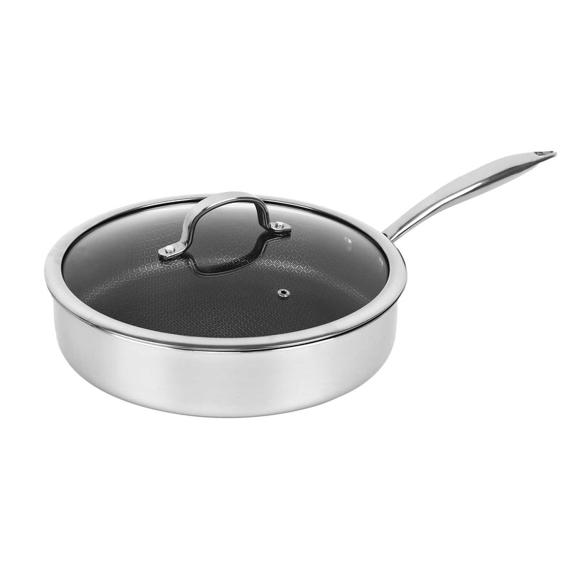 Brentwood B-DSH26L 10-inch 3.2-Quart 3-Ply Hybrid Non-Stick Stainless Steel Induction Ready Deep Sauté Pan with Tempered Glass Lid, Stay Cool Handle, Compatible with All Cooktops, Oven and Dishwasher Safe