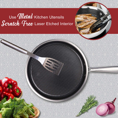 Brentwood B-DSH26L 10-inch 3.2-Quart 3-Ply Hybrid Non-Stick Stainless Steel Induction Ready Deep Sauté Pan with Tempered Glass Lid, Stay Cool Handle, Compatible with All Cooktops, Oven and Dishwasher Safe