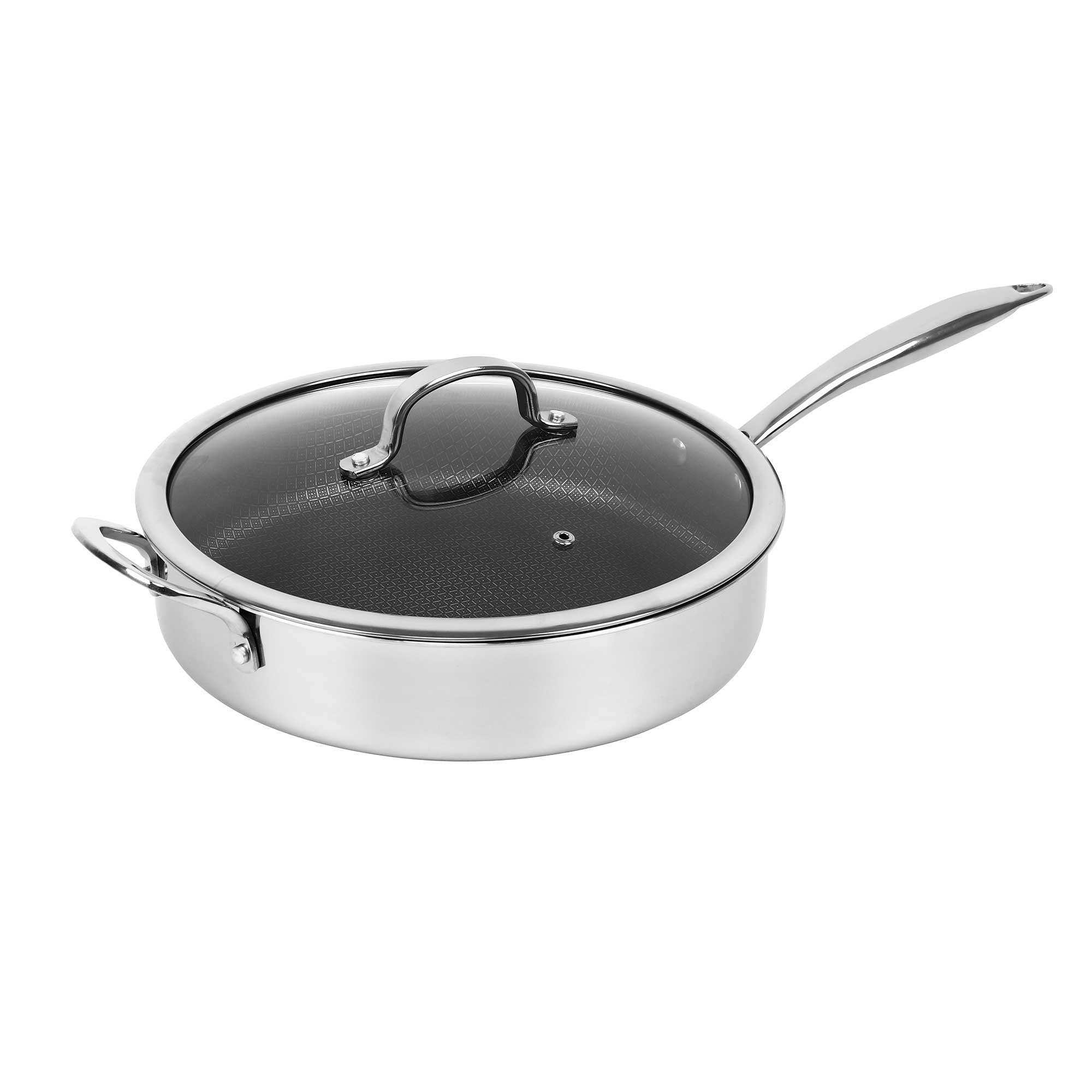 Brentwood B-DSH28L 11-inch 3-Ply Hybrid Non-Stick Stainless Steel Induction Compatible Deep Sauté Pan with Glass Lid