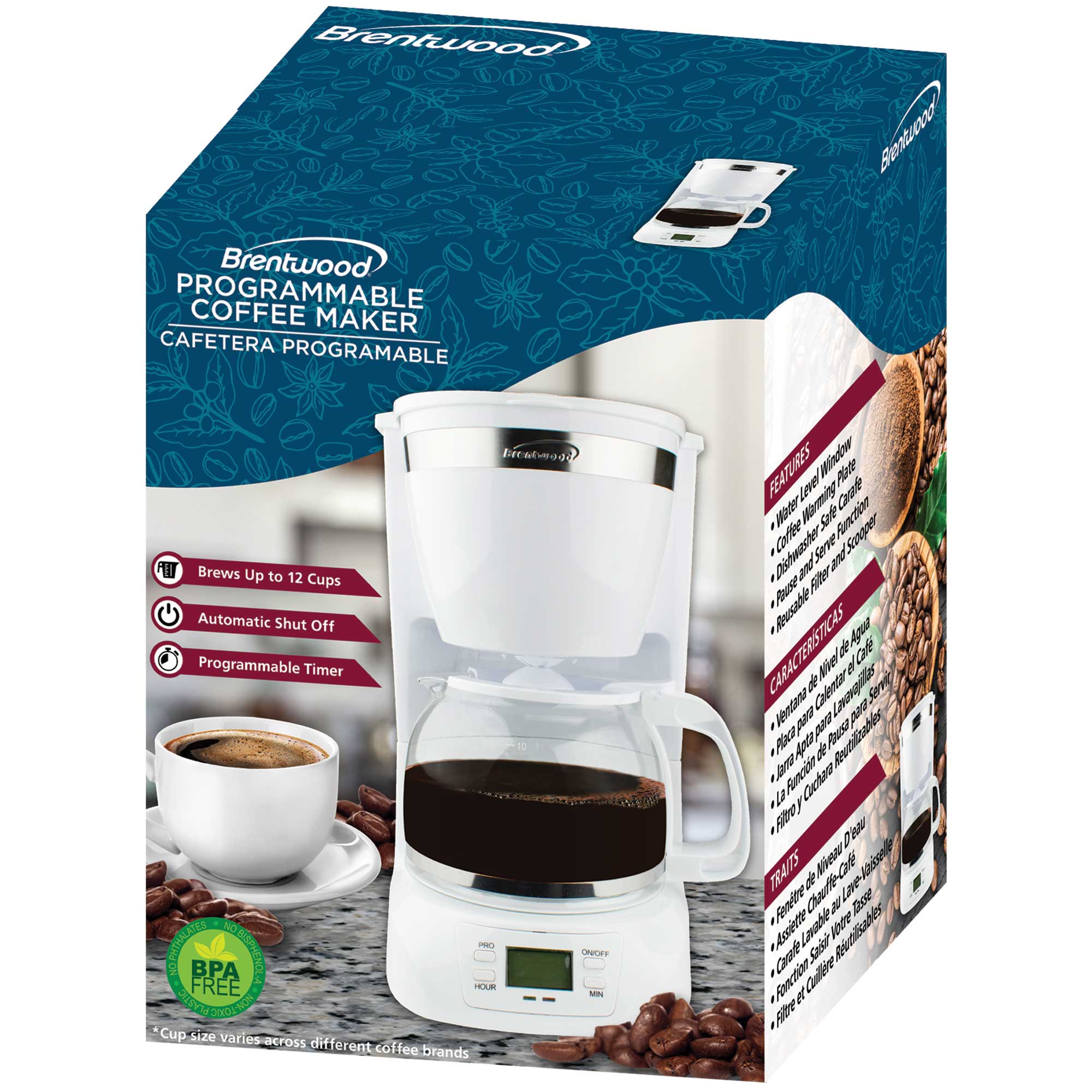 Brentwood Appliances TS-219W 10-Cup Digital Coffee Maker (White)