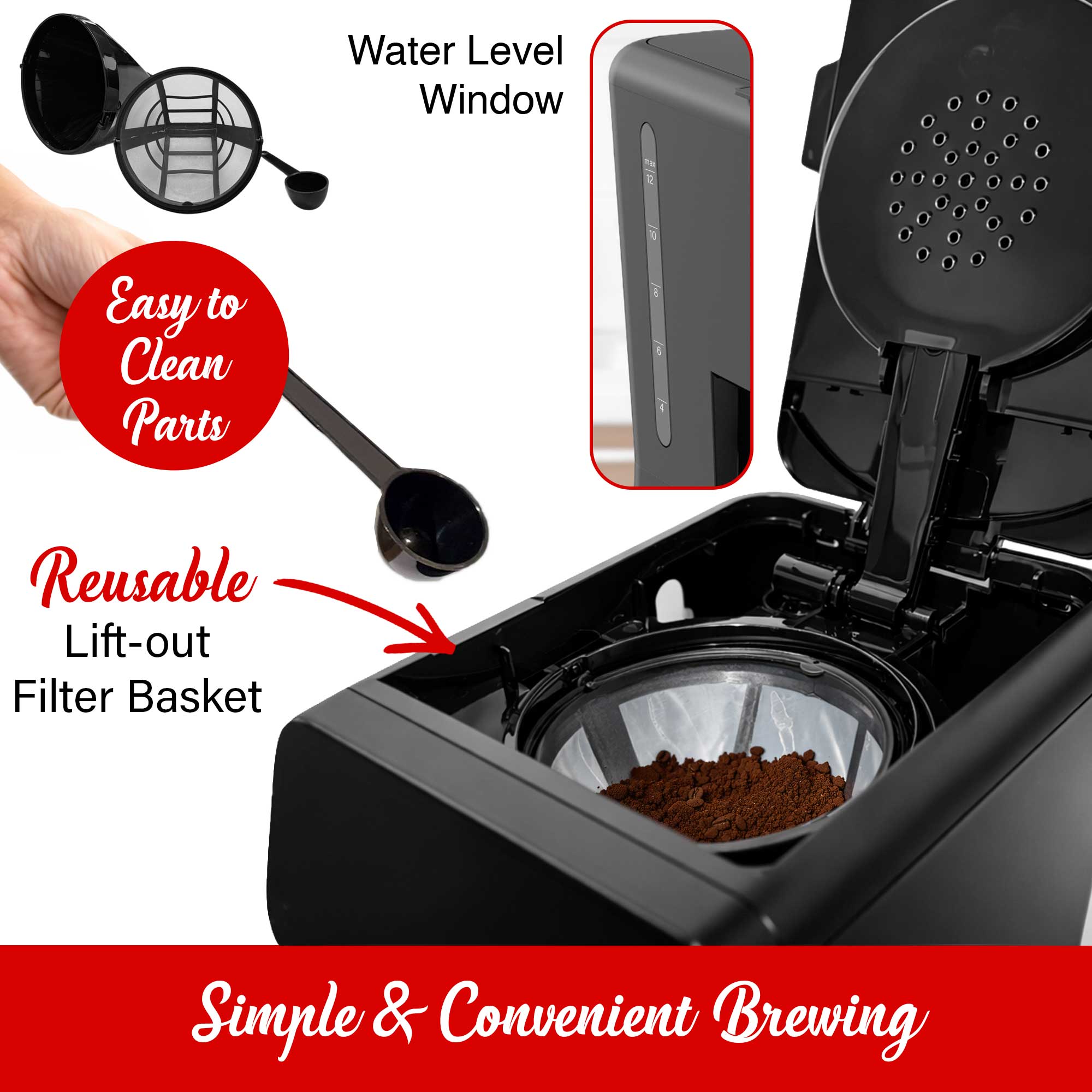 Brentwood TS-224DBK 12-Cup Digital Drip Coffee Maker, Touch Display, Brew Strength Selector, Slow Brew, Programmable, Pause & Serve, Glass Carafe, Hot Plate, Black