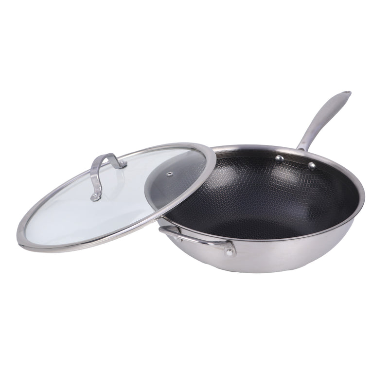 Coming Soon - Brentwood B-WH30L 12-inch 4.2 Quarts 3-Ply Hybrid Non-Stick Stainless Steel Induction Ready Wok with Glass Lid