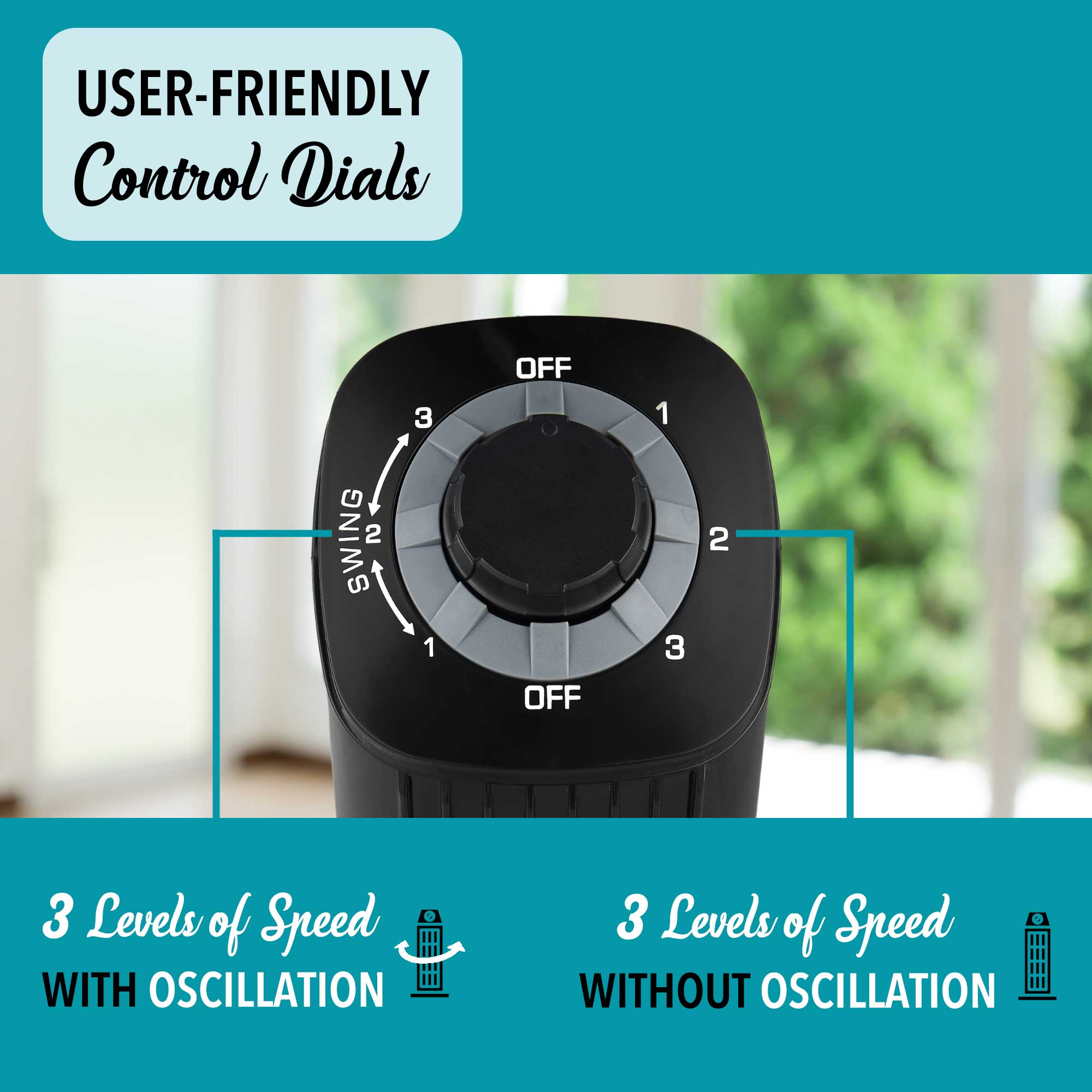 Brentwood F-14TBK 14-Inch Portable Tower Fan with 3-Speeds, 16ft/s Velocity, 50° Oscillation, and Carry Handle, Black