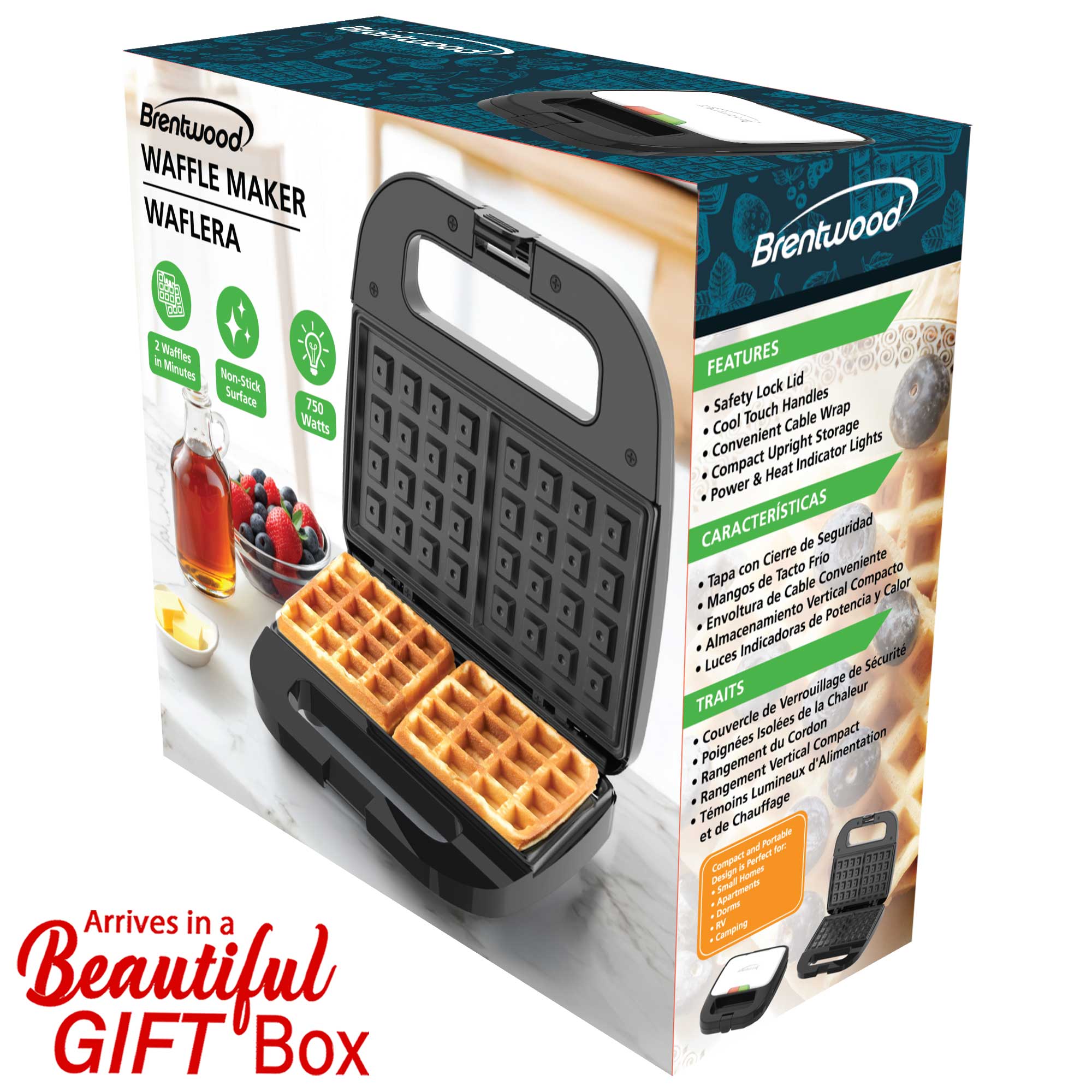 Coming Soon - Brentwood TS-244BK Electric Non-Stick 2-Slice Belgian Waffle Maker, Black