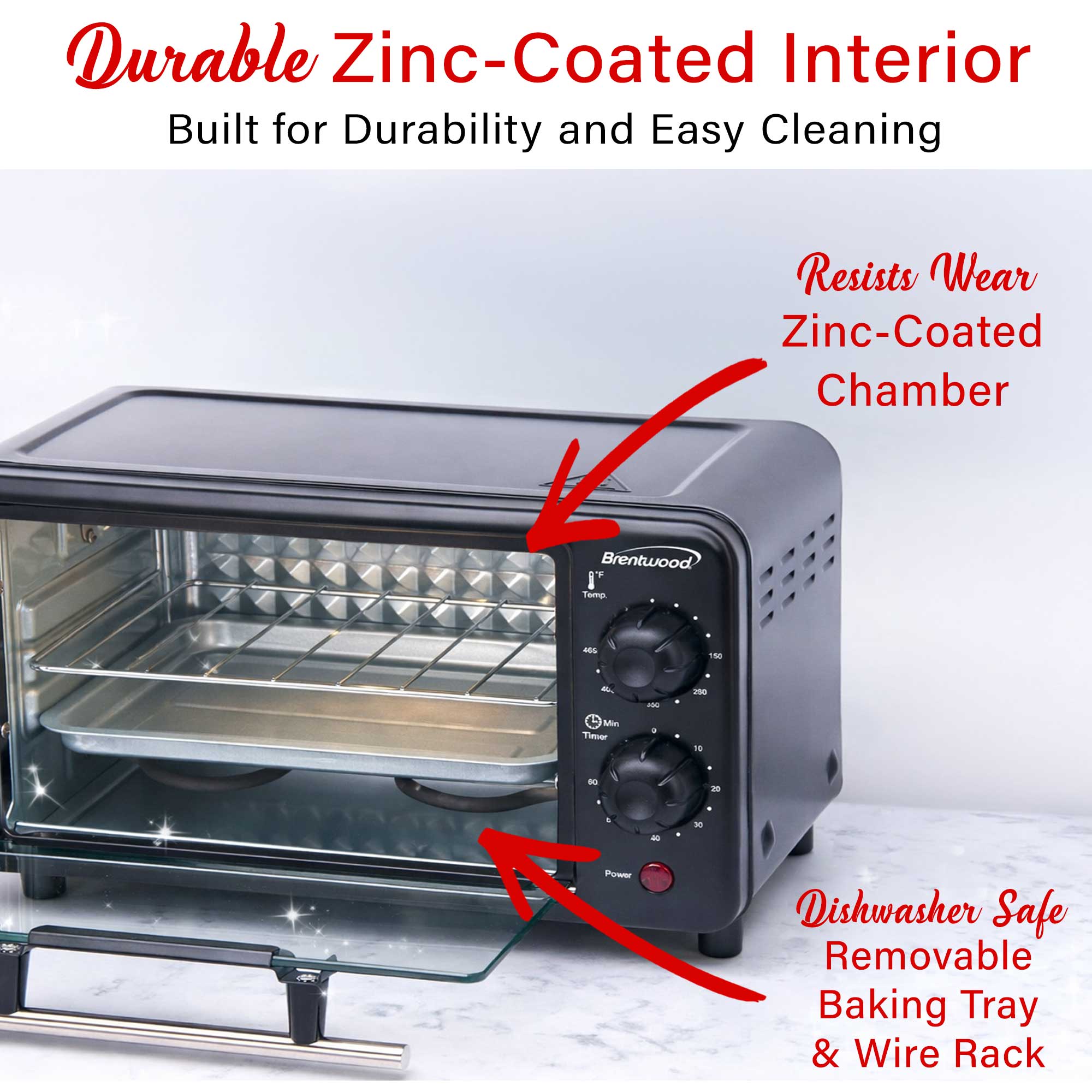 Brentwood TS-3437BK 2 Slice Countertop Toaster Oven with 60 Minute Timer, Auto Shut Off, Adjustable Temperature, Toast, Bake, and Keep Warm, Black