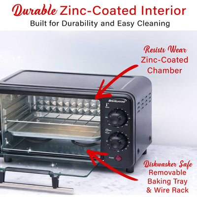 Brentwood TS-3437BK 2 Slice Countertop Toaster Oven with 60 Minute Timer, Auto Shut Off, Adjustable Temperature, Toast, Bake, and Keep Warm, Black