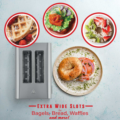 Brentwood TS-228DS Touch Screen 2-Slice Digital Toaster with Extra Wide Slots, 6 Shade Settings, Bagel, Cancel, Defrost, and Reheat Functions, Stainless Steel