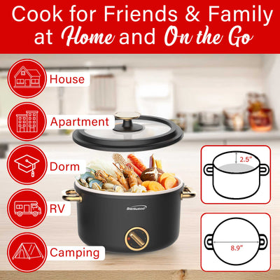 Brentwood HP-3250BK 2.5-Liter Multi-Function Electric Hot Pot Cooker and Food Steamer with Ceramic Non-Stick Ceramic Coating, Black
