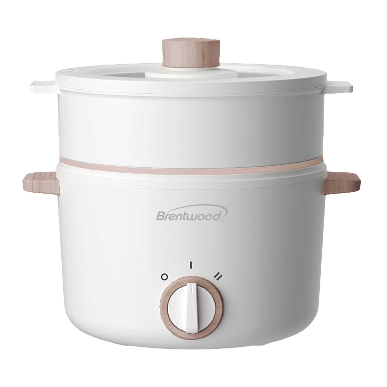Brentwood HPS-3302W 3-Liter Multi-Function Electric Hot Pot Cooker with Ceramic Non-Stick Ceramic Coating and Food Steamer, White