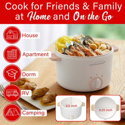 Brentwood HPS-3302W 3-Liter Multi-Function Electric Hot Pot Cooker with Ceramic Non-Stick Ceramic Coating and Food Steamer, White