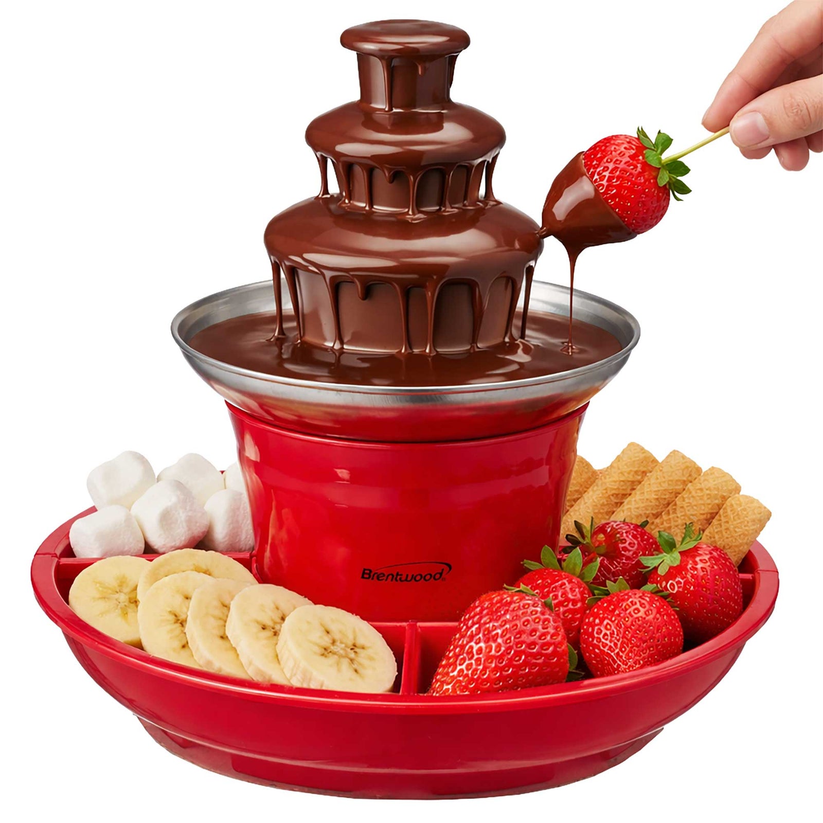 Brentwood CF-4025R 3-Tier Electric Chocolate and Cheese Fondue Fountain Machine, Red