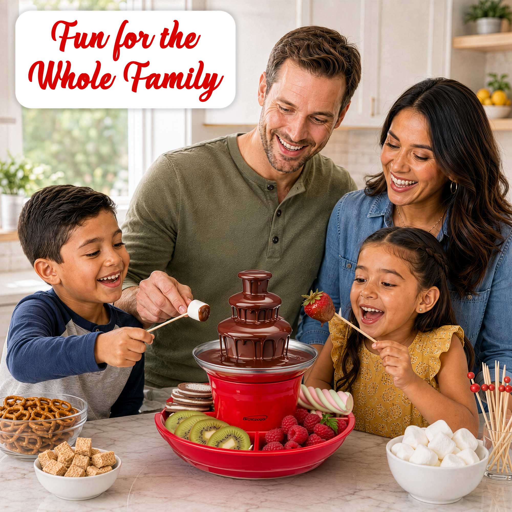 Brentwood CF-4025R 3-Tier Electric Chocolate and Cheese Fondue Fountain Machine, Red