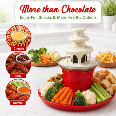 Brentwood CF-4025R 3-Tier Electric Chocolate and Cheese Fondue Fountain Machine, Red