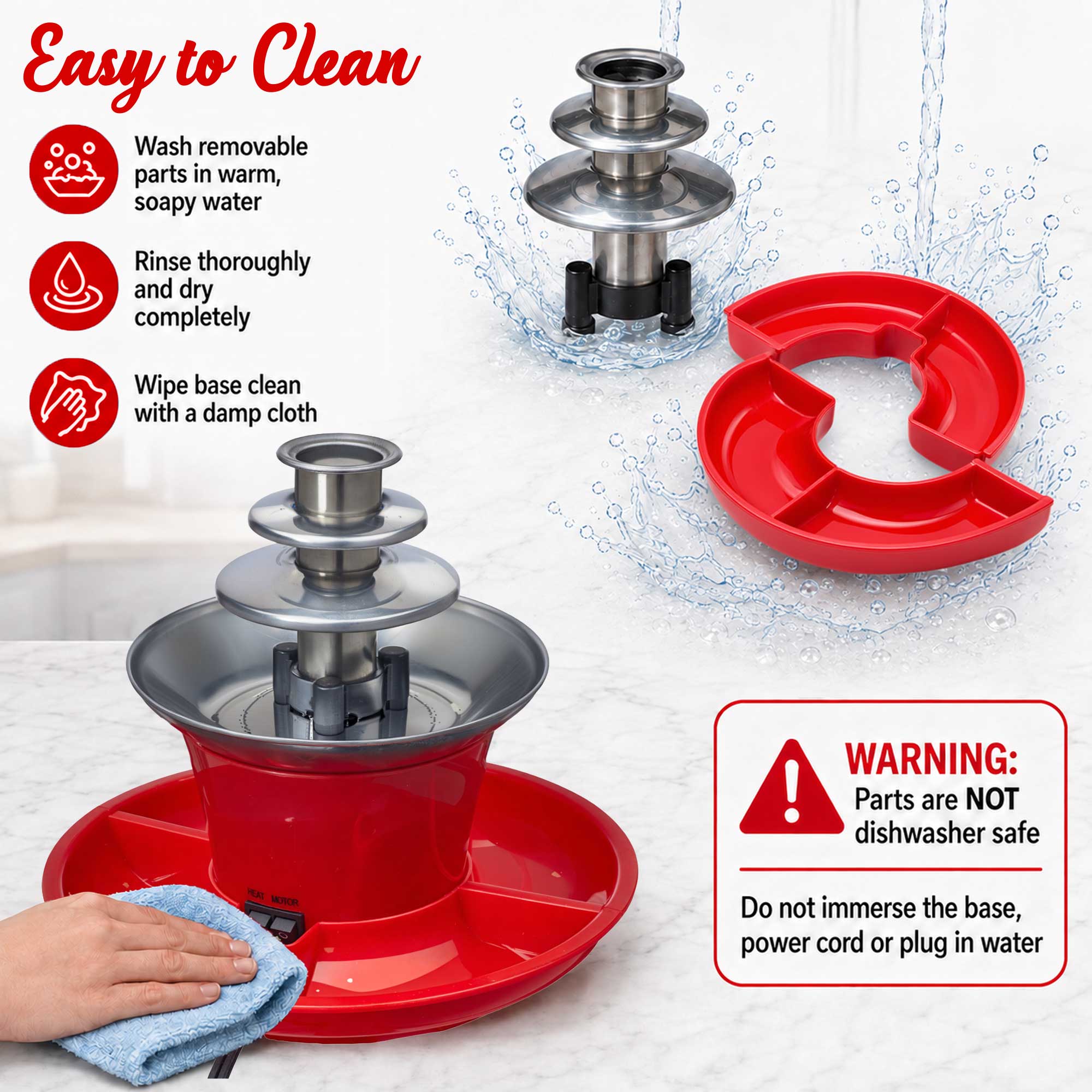 Brentwood CF-4025R 3-Tier Electric Chocolate and Cheese Fondue Fountain Machine, Red