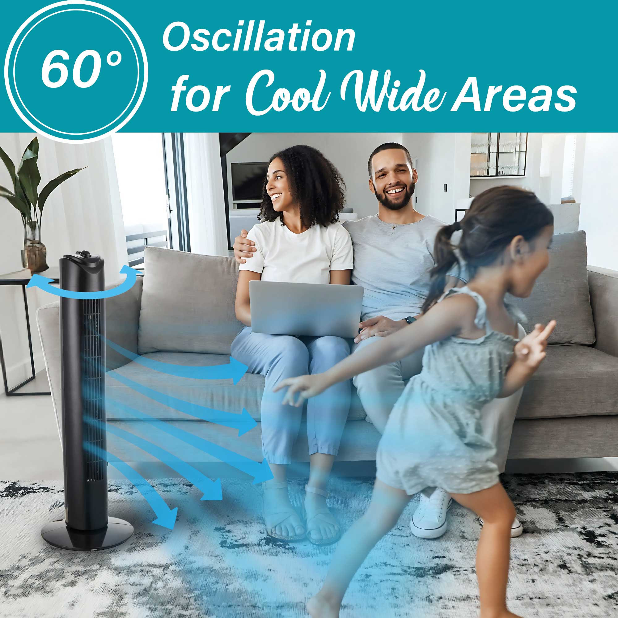 Brentwood F-32TBK 3-Speed 32-Inch Oscillating Tower Fan with 2-Hour Timer and Portable Carry Handle, Black