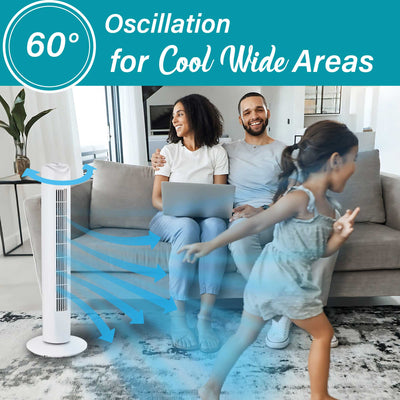 Brentwood F-32TW 32-Inch Portable Tower Fan with 3-Speeds, 16 FT/S Velocity, 60° Oscillation, 2-Hour Timer and Carry Handle, White