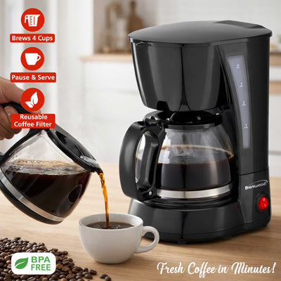 Brentwood TS-212BK 4 Cup Coffee Maker, Black