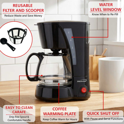 Brentwood TS-212BK 4 Cup Coffee Maker, Black