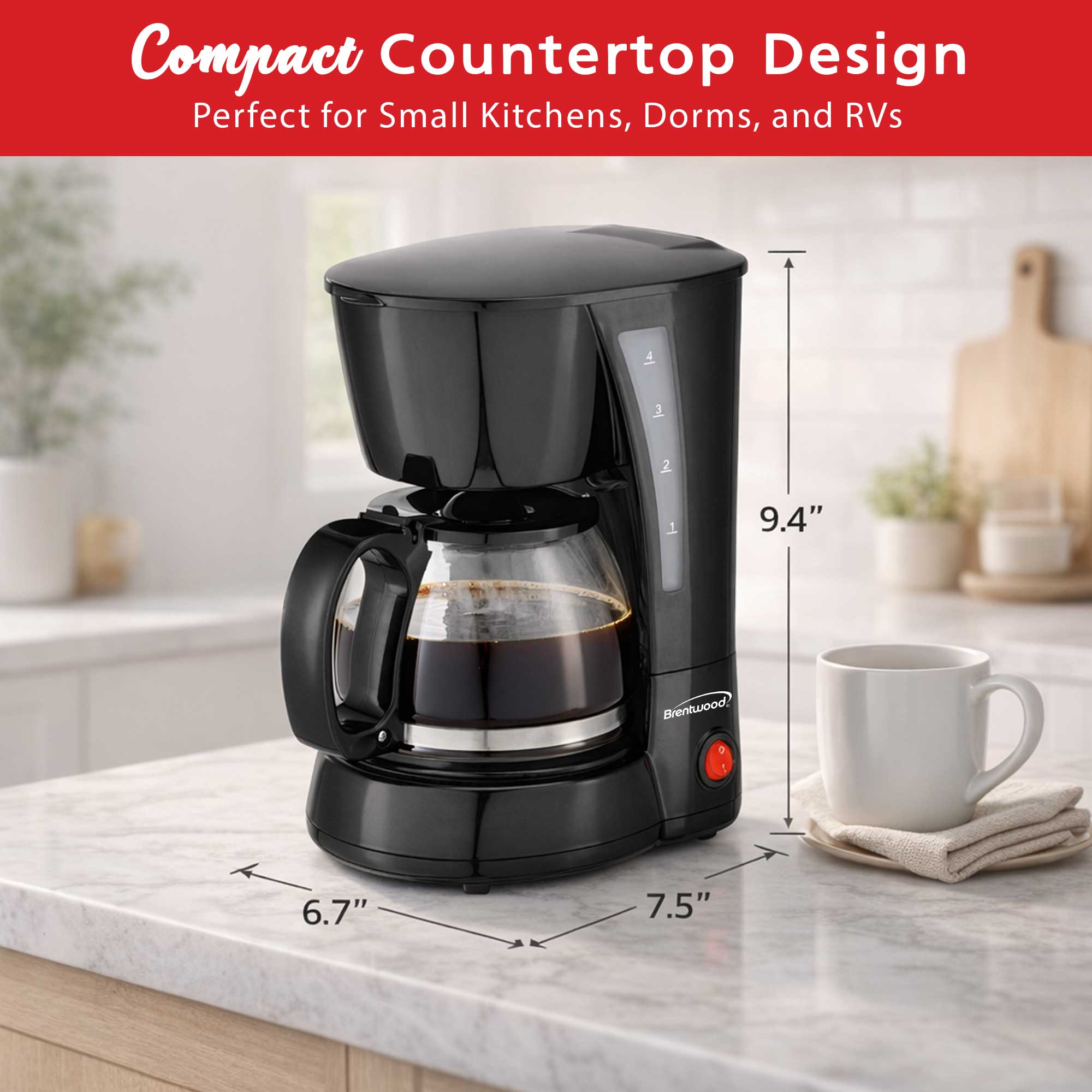 Brentwood TS-212BK 4 Cup Coffee Maker, Black