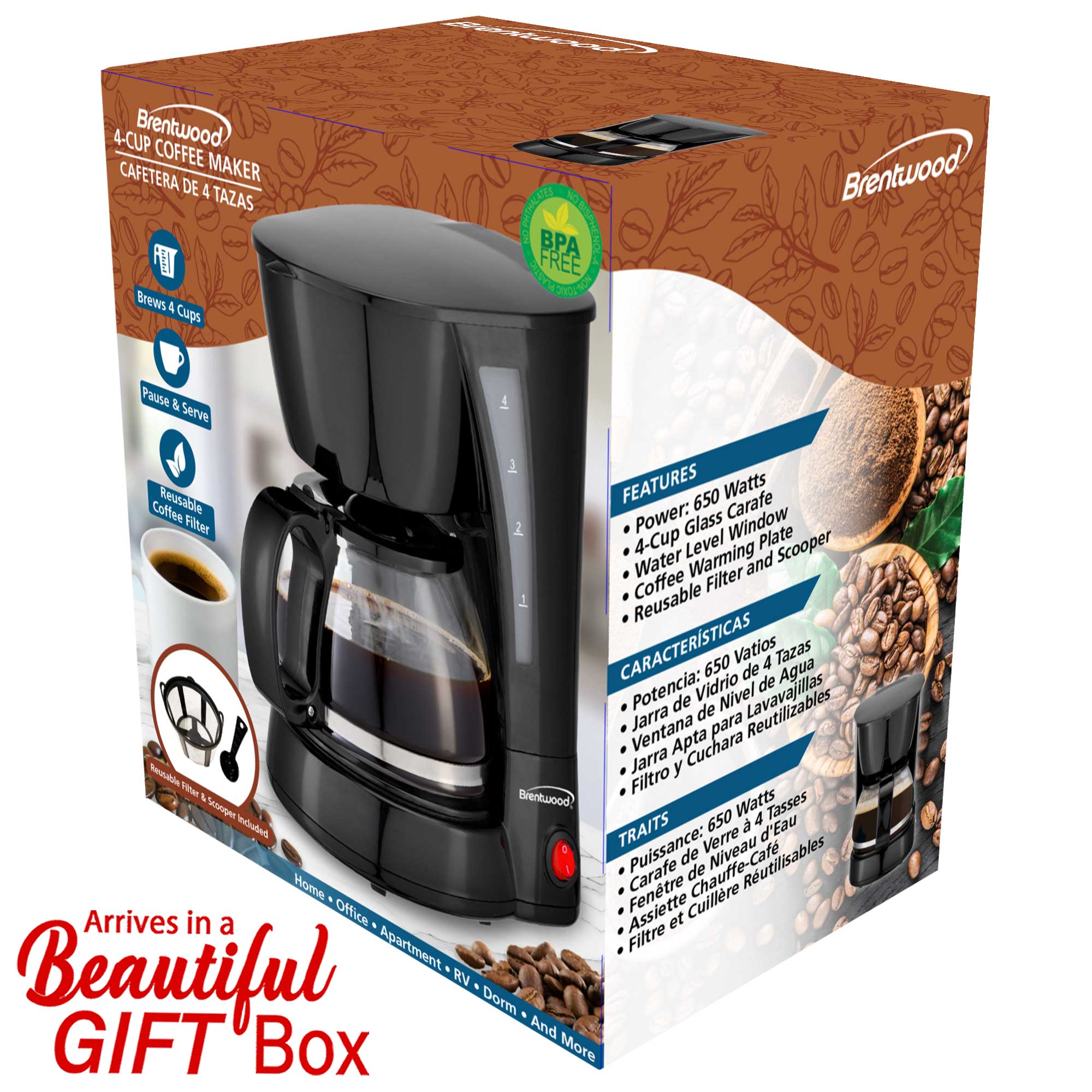 Brentwood TS-212BK 4 Cup Coffee Maker, Black
