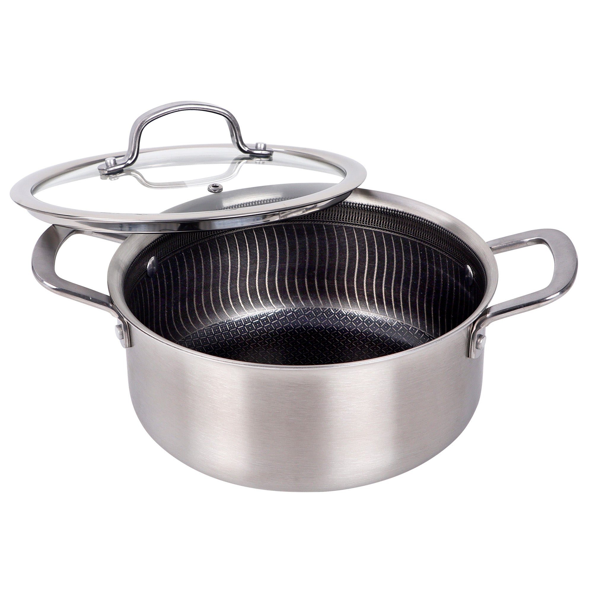 Brentwood B-DUH22L 4-Quart 3-Ply Hybrid Non-Stick Stainless Steel Induction Ready Dutch Oven with Tempered Glass Lid, Stay Cool Handles, Compatible with All Cooktops, Oven and Dishwasher Safe