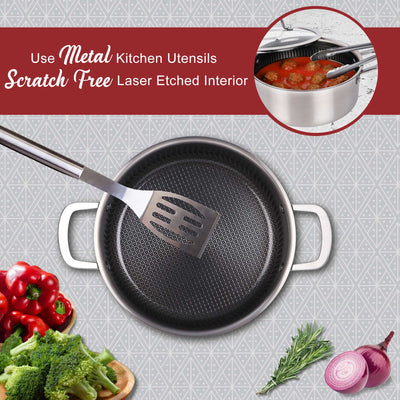 Brentwood B-DUH22L 4-Quart 3-Ply Hybrid Non-Stick Stainless Steel Induction Ready Dutch Oven with Tempered Glass Lid, Stay Cool Handles, Compatible with All Cooktops, Oven and Dishwasher Safe