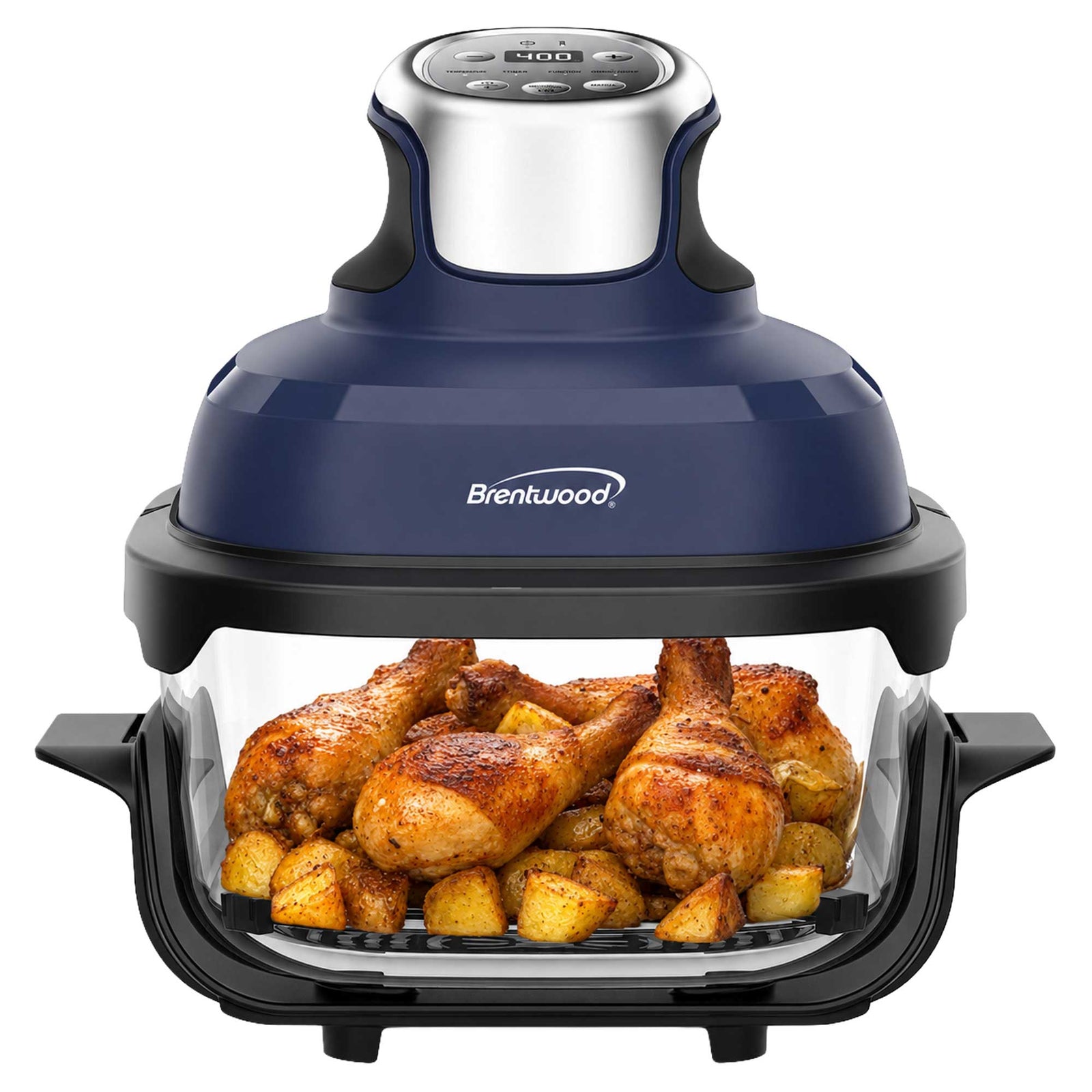 Brentwood AF-450DGBL 4.5-Quart Digital Glass Air Fryer w/Lid, Non-Toxic, Dishwasher/Microwave/Freezer Safe Glassware, 4 Cooking Presets, 60 Minute Timer & Temp. Control, Auto Shut Off, Blue