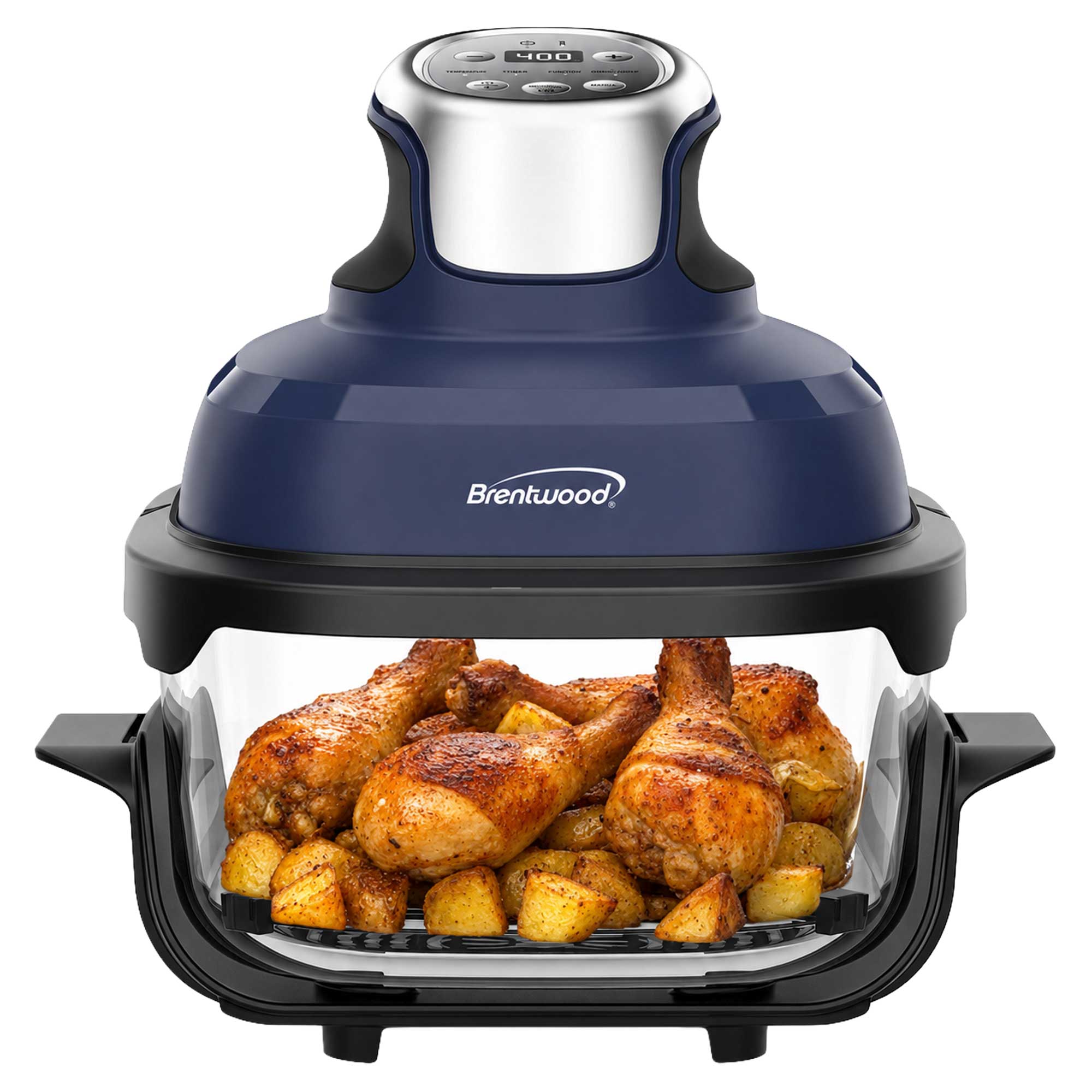 Brentwood AF-450DGBL 4.5-Quart Digital Glass Air Fryer w/Lid, Non-Toxic, Dishwasher/Microwave/Freezer Safe Glassware, 4 Cooking Presets, 60 Minute Timer & Temp. Control, Auto Shut Off, Blue