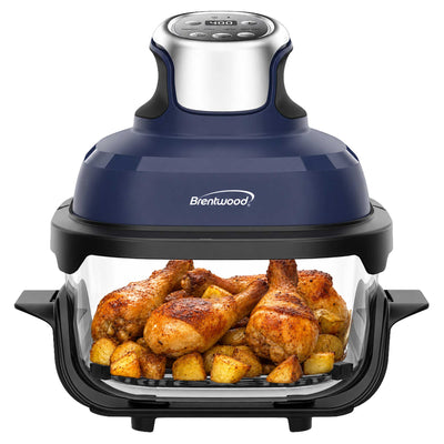 Brentwood AF-450DGBL 4.5-Quart Digital Glass Air Fryer w/Lid, Non-Toxic, Dishwasher/Microwave/Freezer Safe Glassware, 4 Cooking Presets, 60 Minute Timer & Temp. Control, Auto Shut Off, Blue