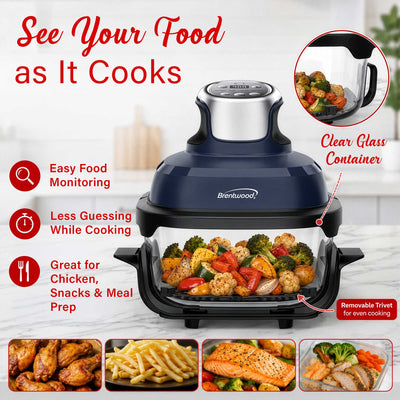 Brentwood AF-450DGBL 4.5-Quart Digital Glass Air Fryer w/Lid, Non-Toxic, Dishwasher/Microwave/Freezer Safe Glassware, 4 Cooking Presets, 60 Minute Timer & Temp. Control, Auto Shut Off, Blue