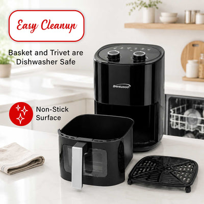 Brentwood AF-454BK 1500W 4.5-Quart Air Fryer with Easy View Window, 60 Minute Timer & Temp. Control, Black