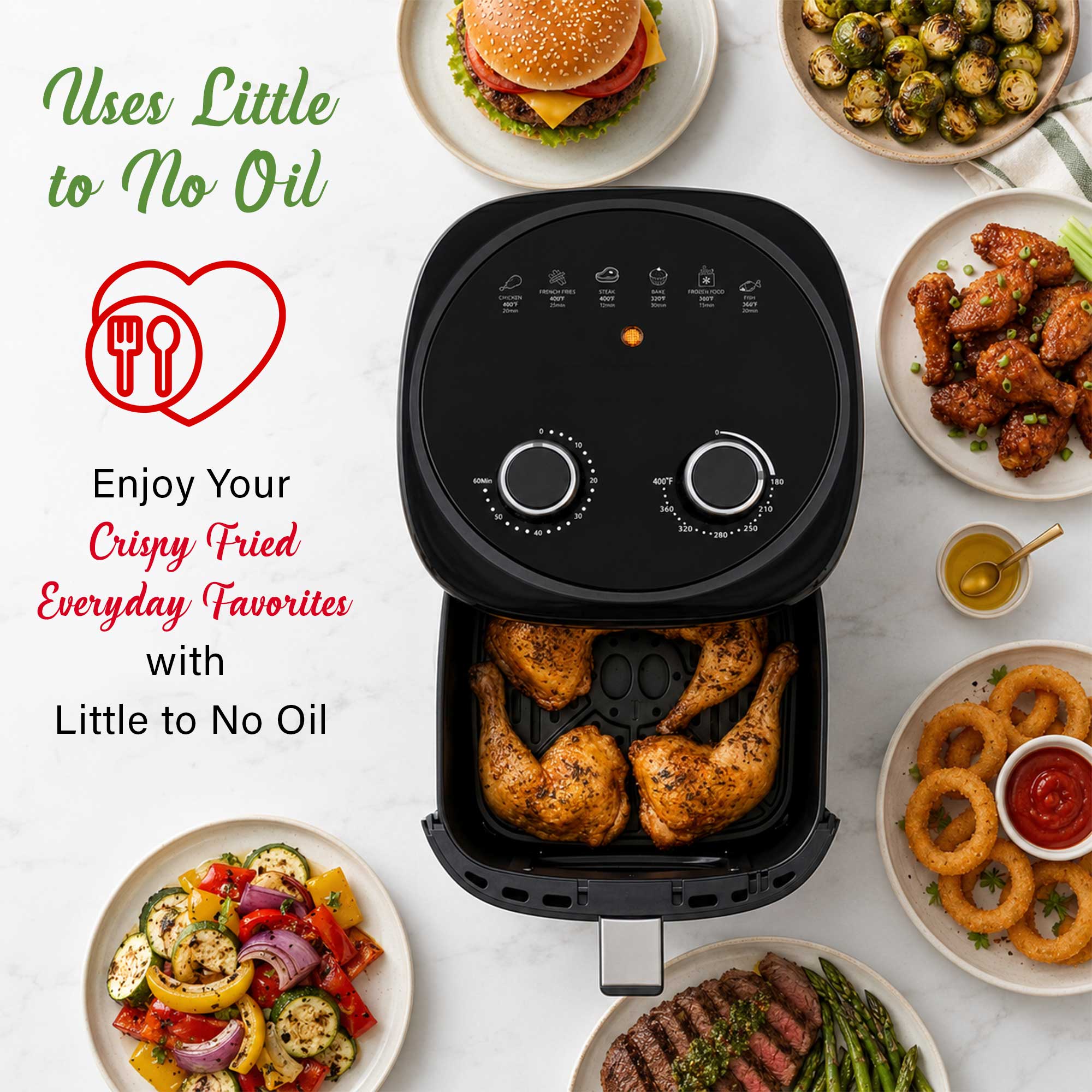 Brentwood AF-454BK 1500W 4.5-Quart Air Fryer with Easy View Window, 60 Minute Timer & Temp. Control, Black