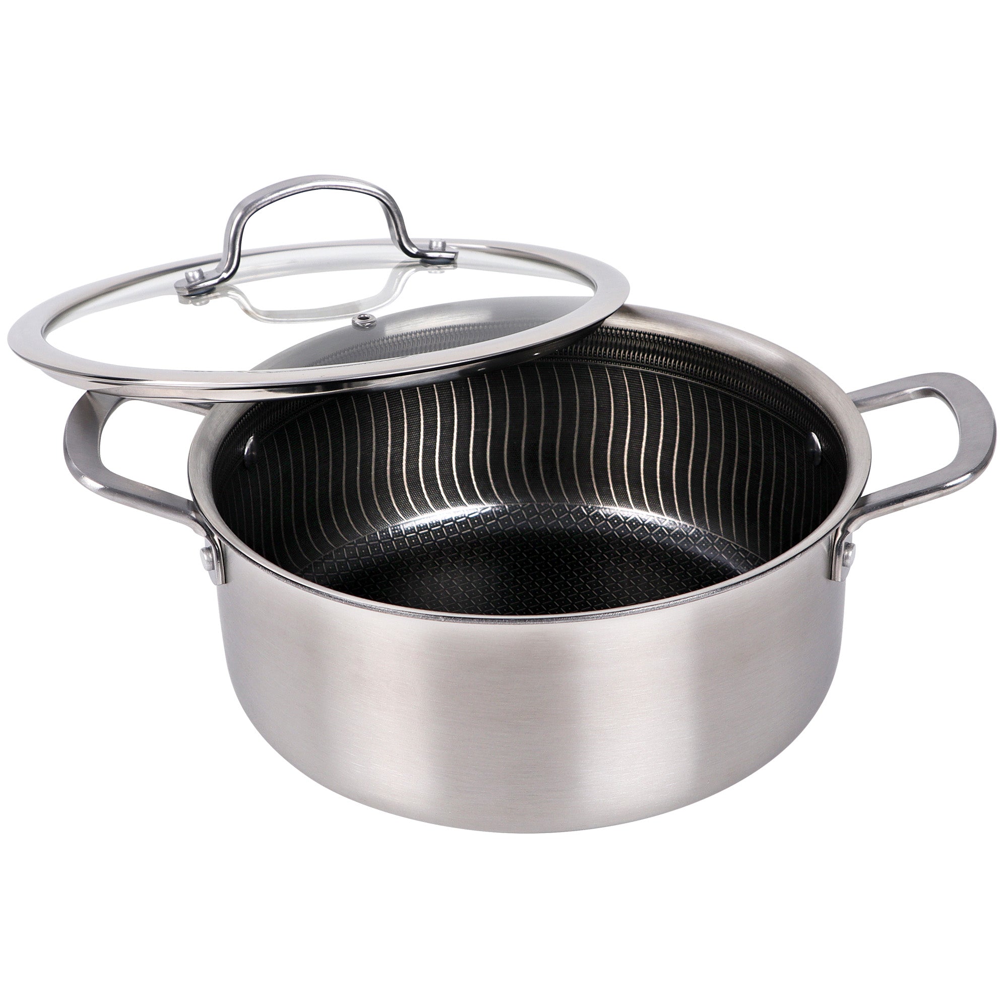 Coming Soon - Brentwood B-DUH24L 5-Quart 3-Ply Hybrid Non-Stick Stainless Steel Induction Ready Dutch Oven with Tempered Glass Lid, Stay Cool Handles, Compatible with All Cooktops, Oven and Dishwasher Safe