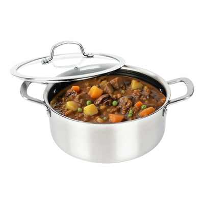 Brentwood B-DUH24L 5-Quart 3-Ply Hybrid Non-Stick Stainless Steel Induction Ready Dutch Oven with Tempered Glass Lid, Stay Cool Handles, Compatible with All Cooktops, Oven and Dishwasher Safe