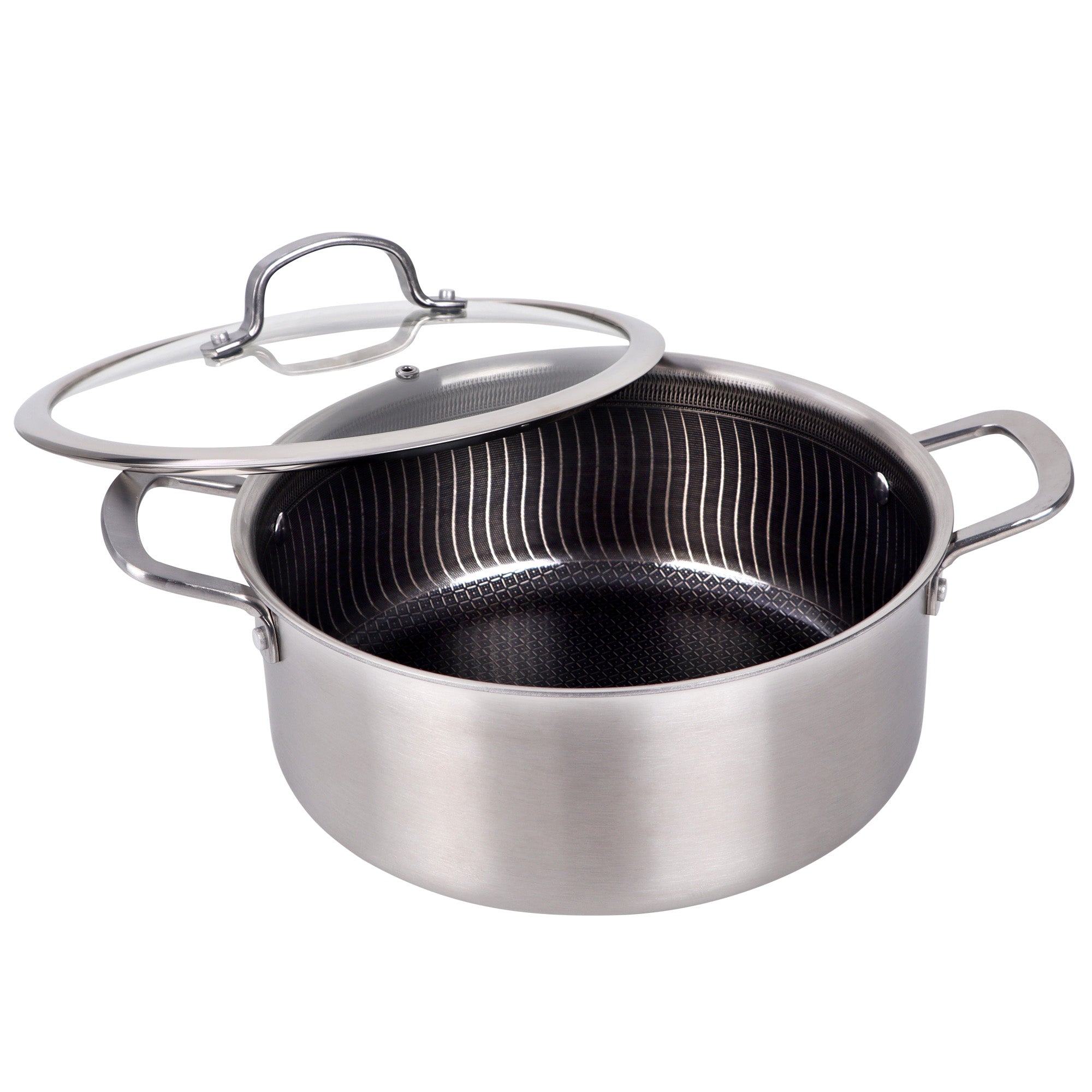 Coming Soon - Brentwood B-DUH26L 6-Quart 3-Ply Hybrid Non-Stick Stainless Steel Induction Ready Dutch Oven with Tempered Glass Lid, Stay Cool Handles, Compatible with All Cooktops, Oven and Dishwasher Safe